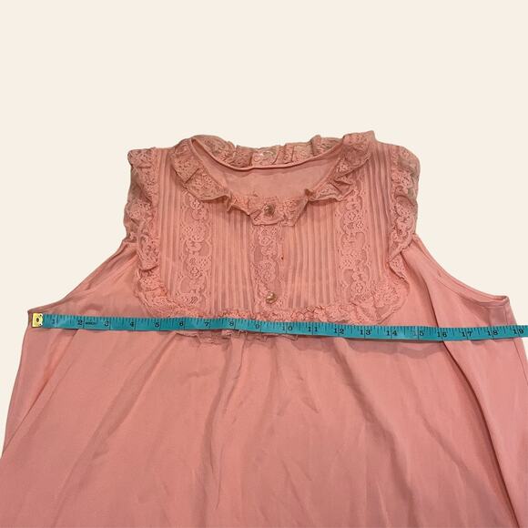 Vintage 60s Peignoir Set | Pink Nylon Nightgown + Robe, Lace Ruffles Cottage M/L - Picture 15 of 16